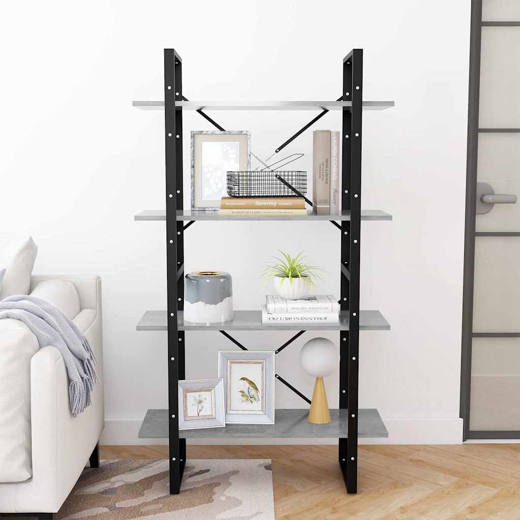 Libreria 4 Ripiani Grigio Cemento 80x30x140cm Legno Multistrato