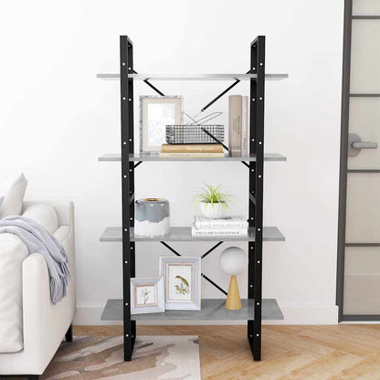 Libreria 4 Ripiani Grigio Cemento 80x30x140cm Legno Multistrato