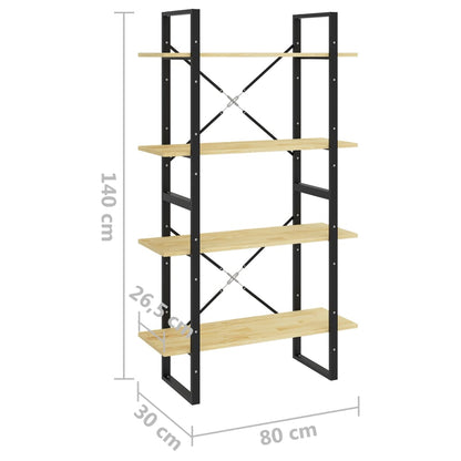 Libreria a 4 Ripiani 80x30x140 cm in Legno Massello di Pino | homemem39