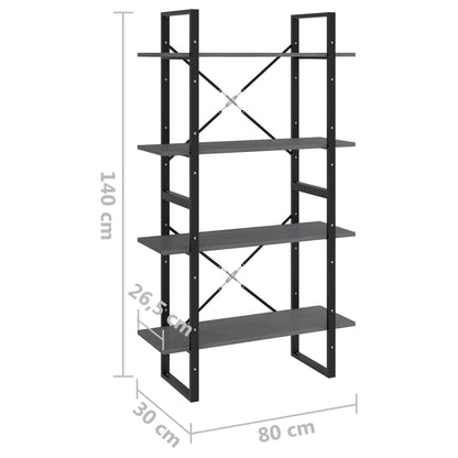 Libreria a 4 Ripiani Grigia 80x30x140 cm in Massello di Pino | homemem39