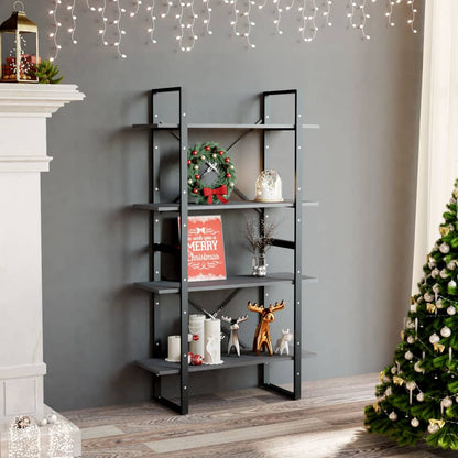 Libreria a 4 Ripiani Grigia 80x30x140 cm in Massello di Pino | homemem39