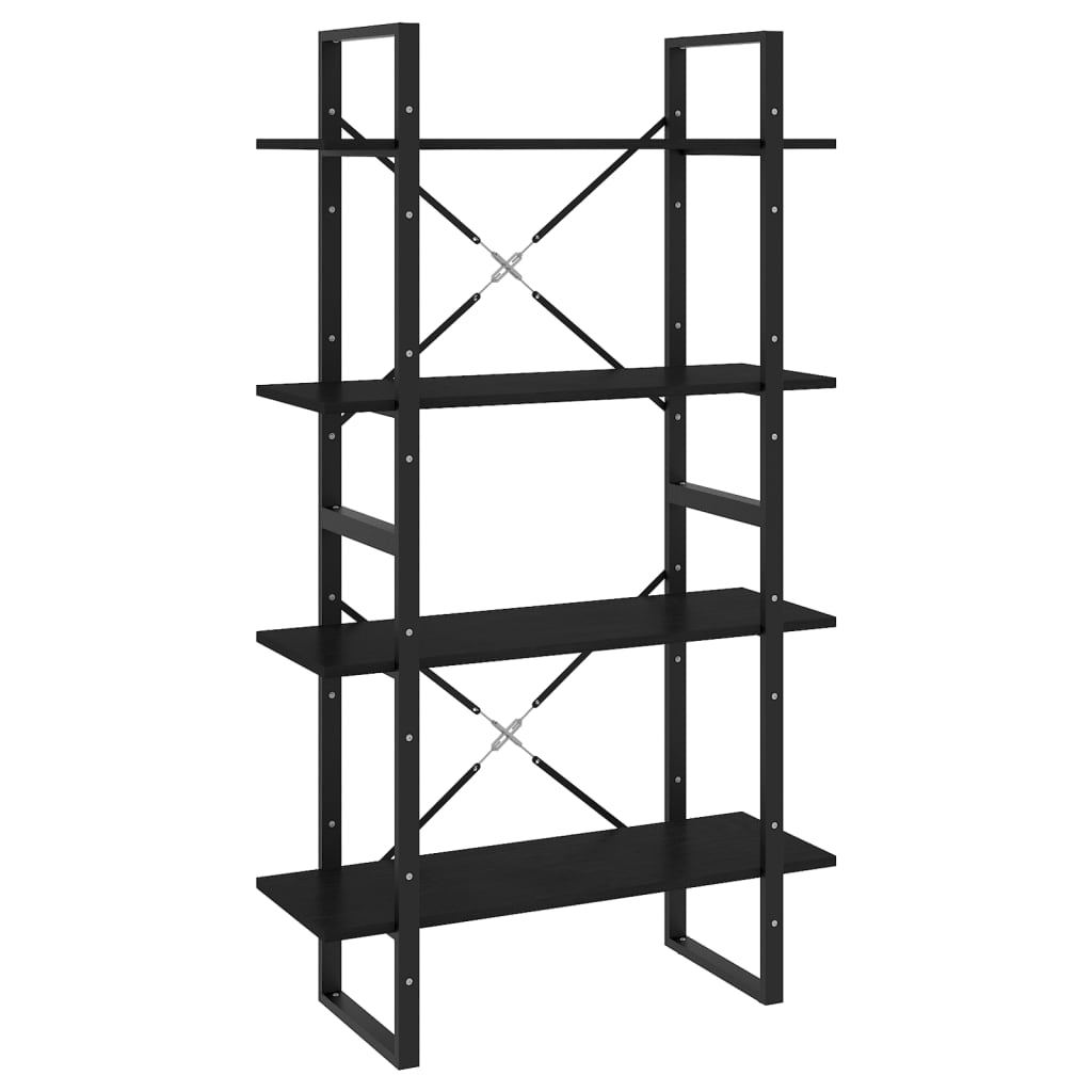 Libreria a 4 Ripiani Nera 80x30x140 cm in Massello di Pino | homemem39