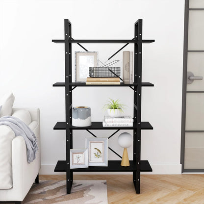 Libreria a 4 Ripiani Nera 80x30x140 cm in Massello di Pino | homemem39