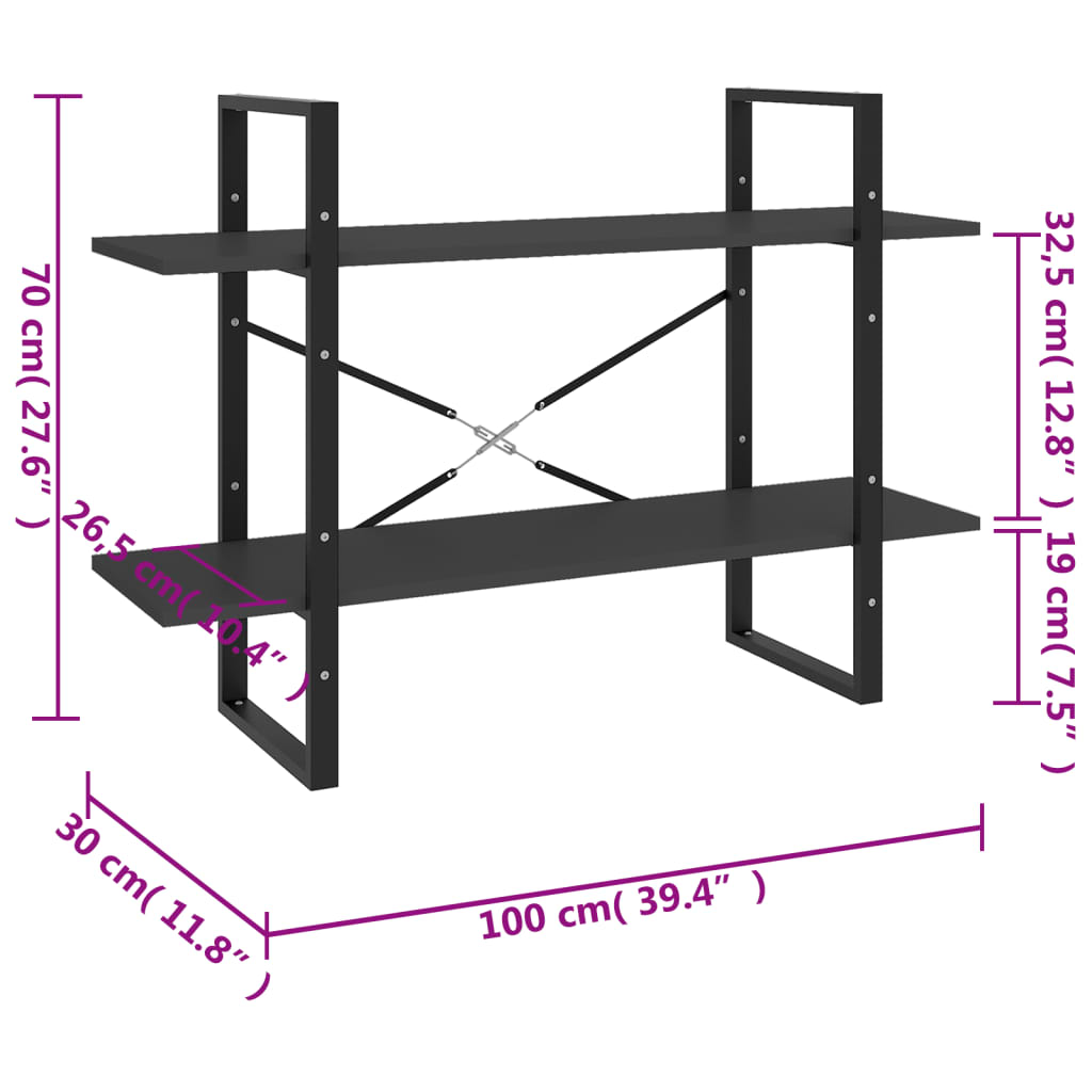 Libreria a 2 Ripiani Grigia 100x30x70 cm in Legno Multistrato | homemem39