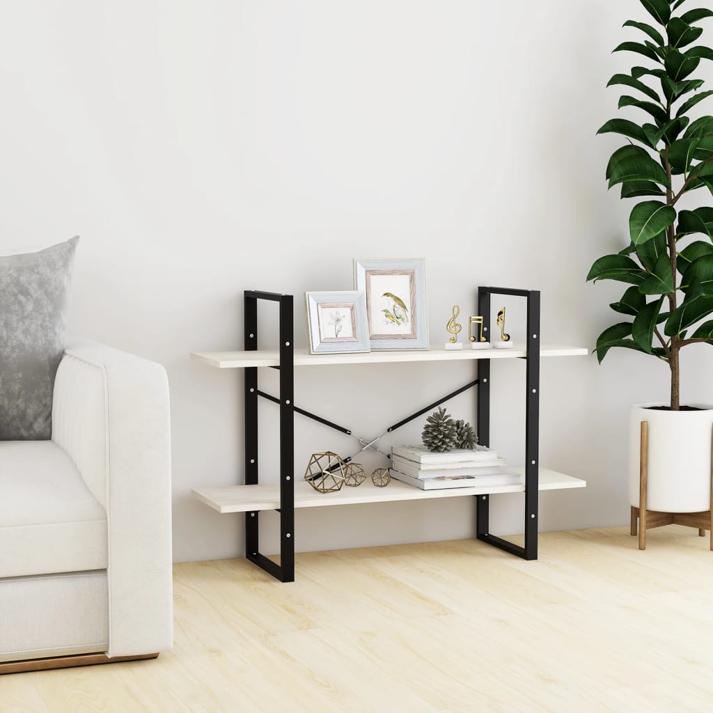 Libreria a 2 Ripiani Bianca 100x30x70 cm in Massello di Pino | homemem39