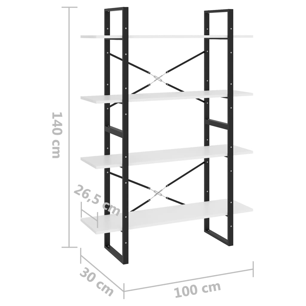 Libreria a 4 Ripiani Bianca 100x30x140 cm in Legno Multistrato | homemem39