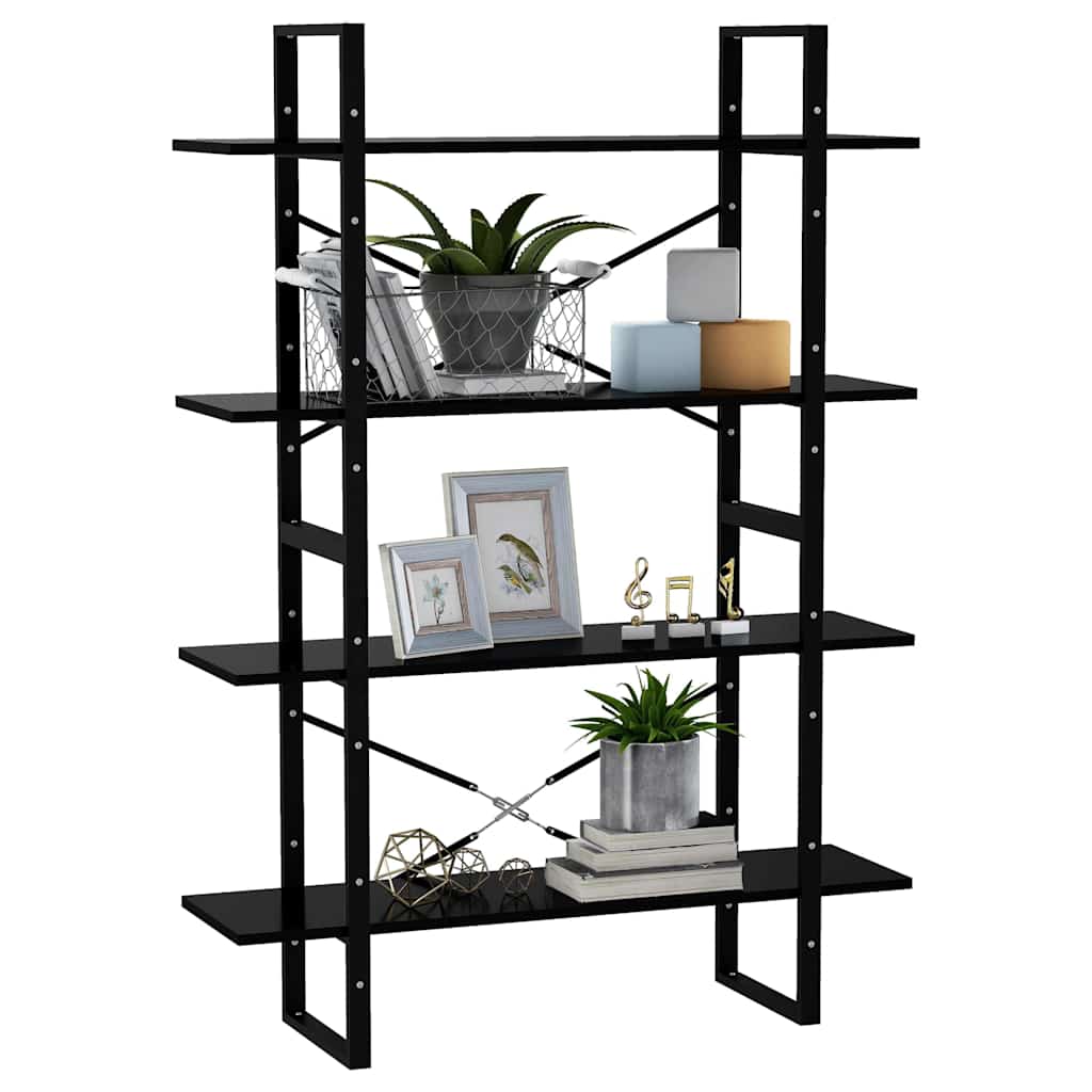 Libreria a 4 Ripiani Nera 100x30x140 cm in Legno Multistrato