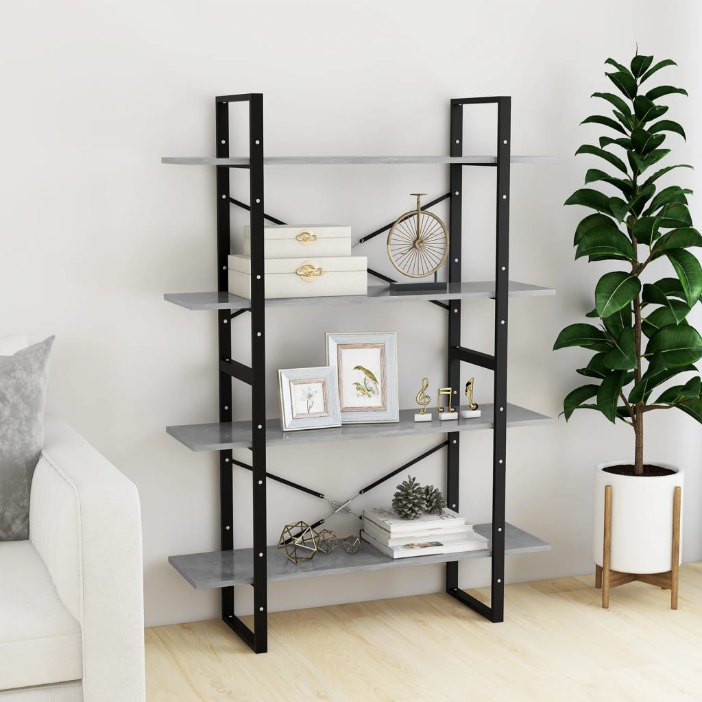 Libreria 4Ripiani Grigio Cemento 100x30x140cm Legno Multistrato | homemem39