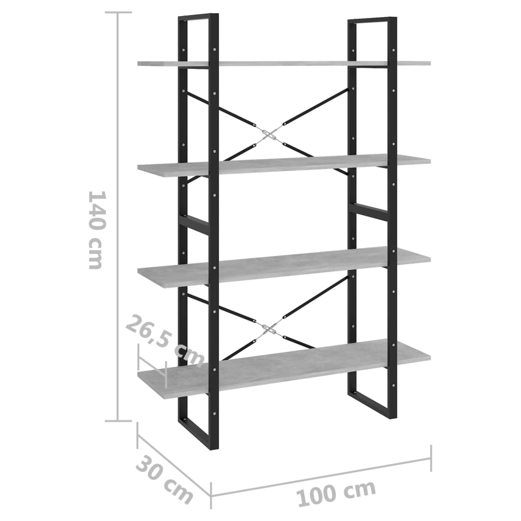 Libreria 4Ripiani Grigio Cemento 100x30x140cm Legno Multistrato | homemem39