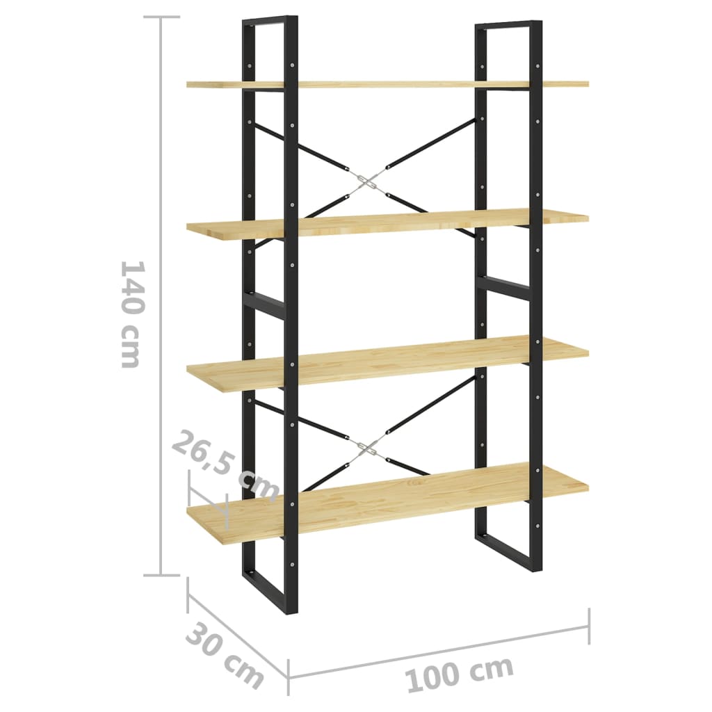 Libreria a 4 Ripiani 100x30x140 cm in Legno Massello di Pino | homemem39