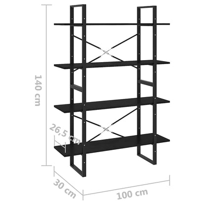 Libreria a 4 Ripiani Nera 100x30x140 cm in Massello di Pino | homemem39