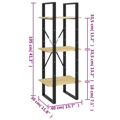 Libreria a 3 Ripiani 40x30x105 cm in Legno Massello di Pino | homemem39