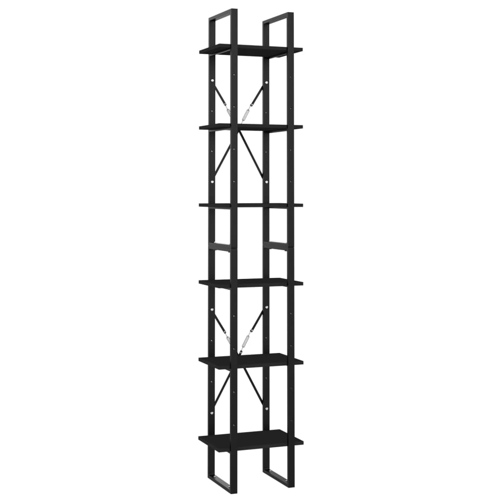Libreria a 6 Ripiani Nera 40x30x210 cm in Legno Multistrato | homemem39