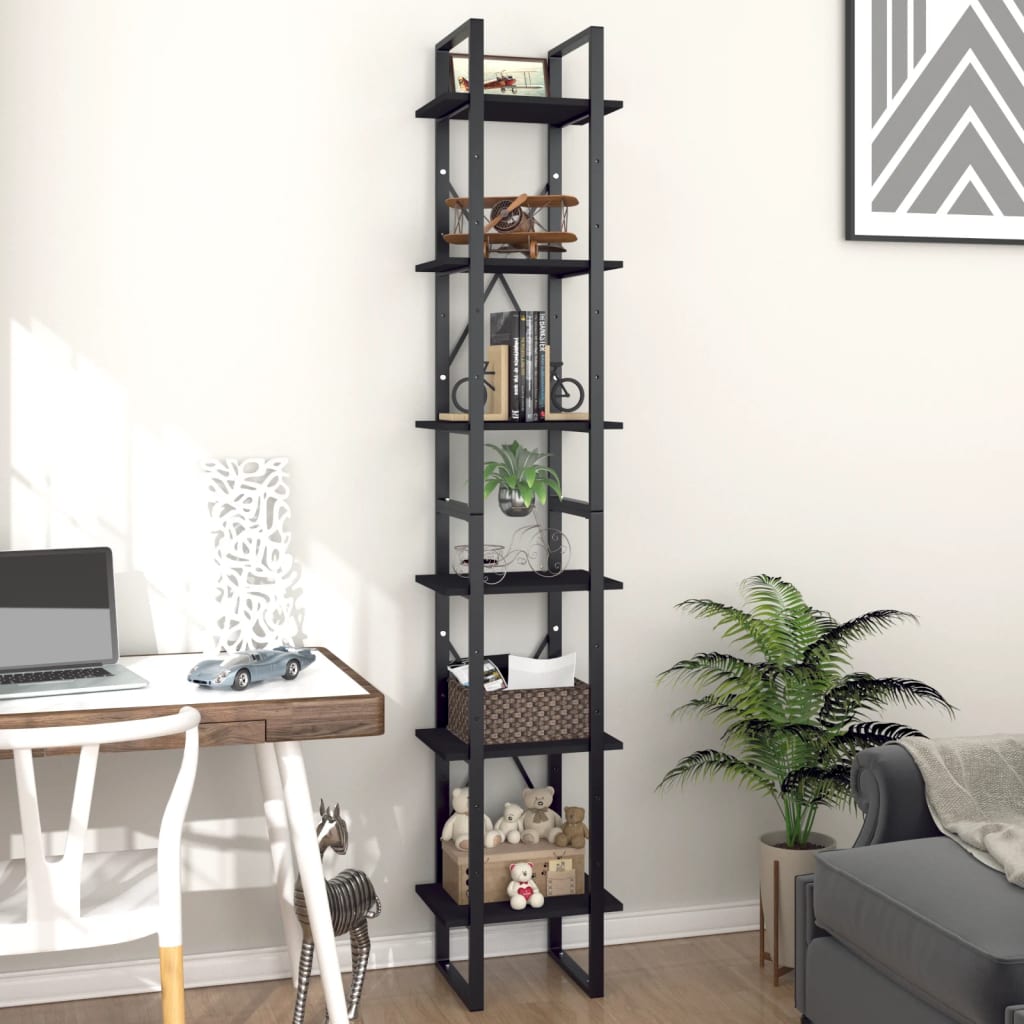 Libreria a 6 Ripiani Nera 40x30x210 cm in Legno Multistrato
