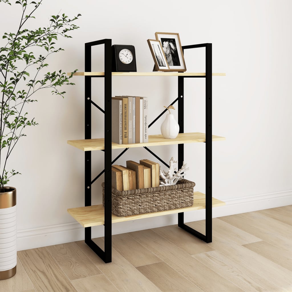 Libreria a 3 Ripiani 80x30x105 cm in Legno Massello di Pino | homemem39