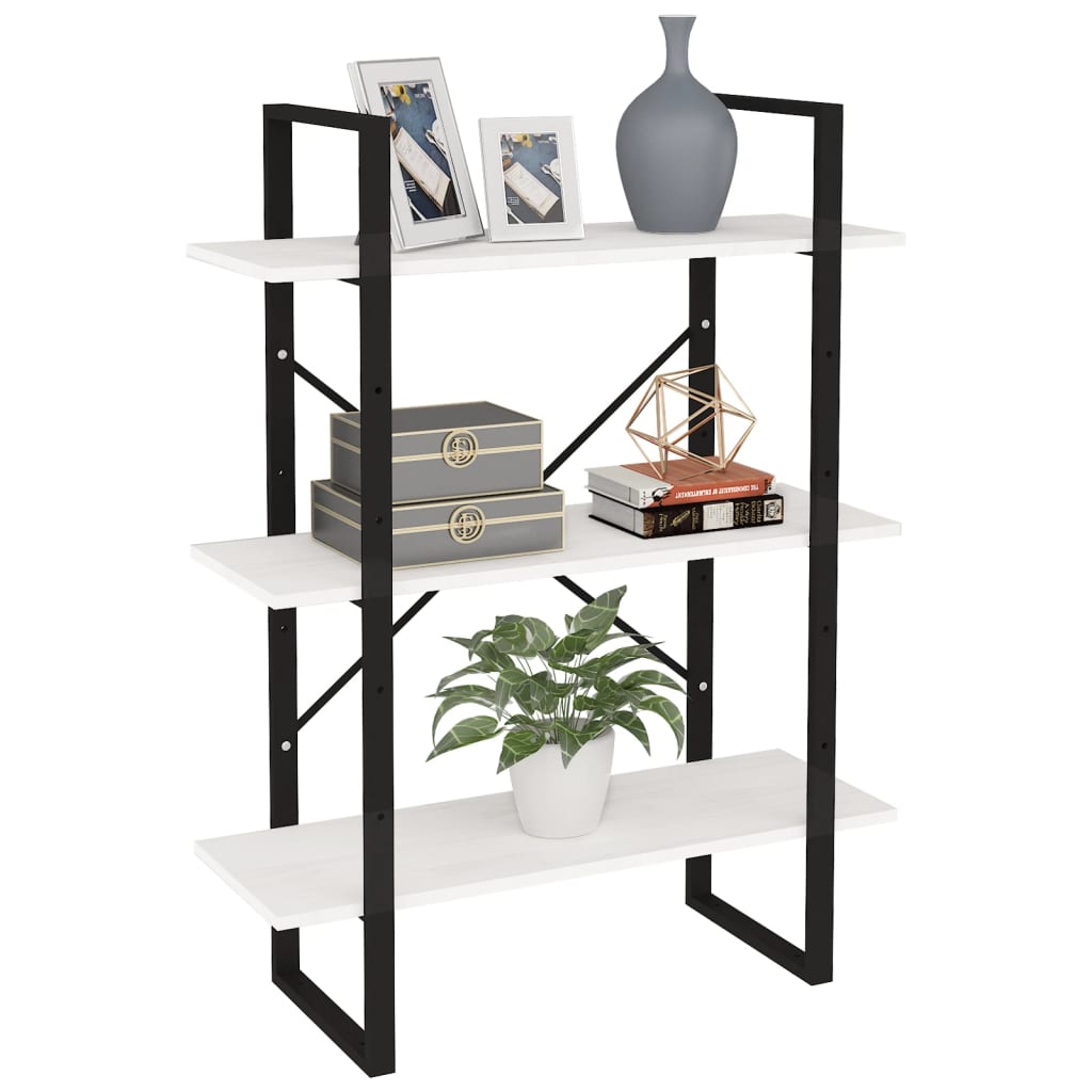 Libreria a 3 Ripiani Bianca 80x30x105 cm in Massello di Pino | homemem39