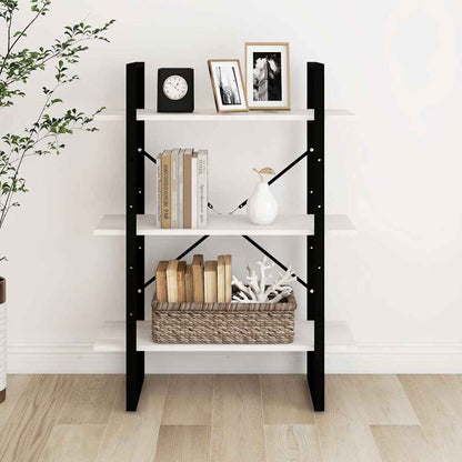 Libreria a 3 Ripiani Bianca 80x30x105 cm in Massello di Pino