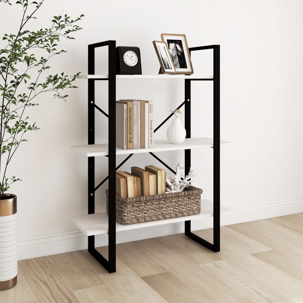 Libreria a 3 Ripiani Bianca 80x30x105 cm in Massello di Pino | homemem39