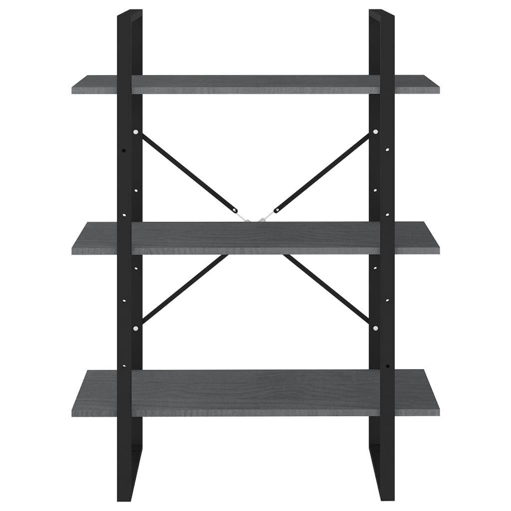 Libreria a 3 Ripiani Grigia 80x30x105 cm in Massello di Pino | homemem39
