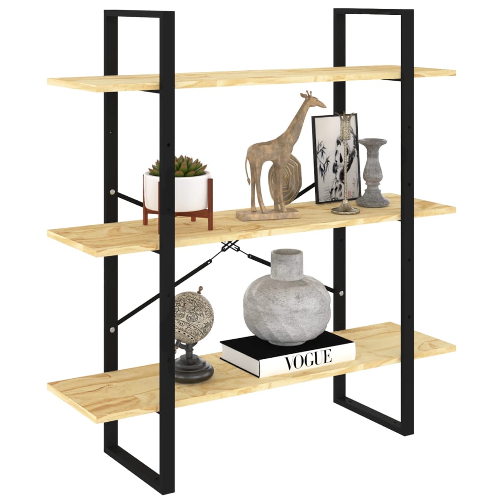 Libreria a 3 Ripiani 100x30x105 cm in Legno Massello di Pino | homemem39