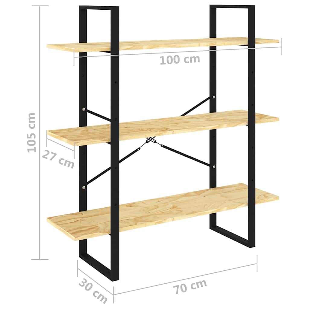 Libreria a 3 Ripiani 100x30x105 cm in Legno Massello di Pino