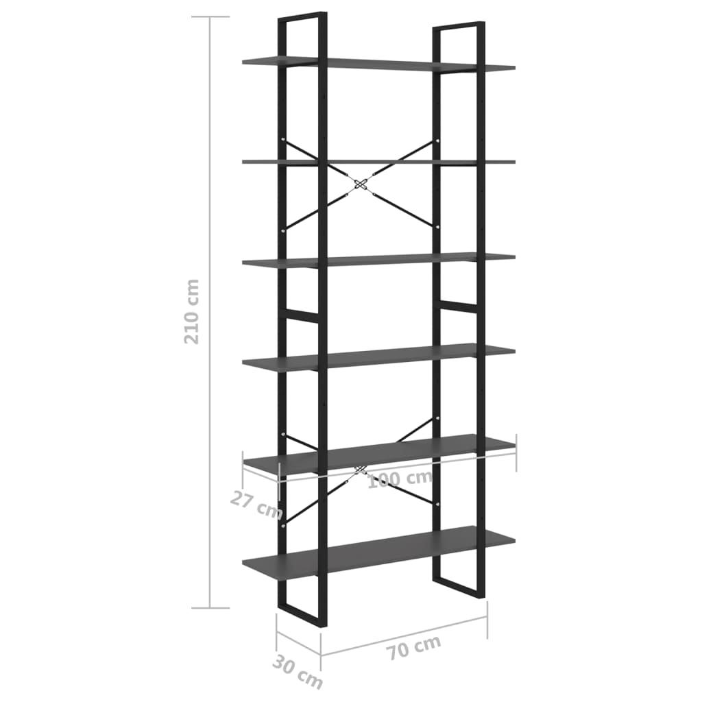 Scaffale Alto Grigio 100x30x210 cm in Legno Massello di Pino | homemem39