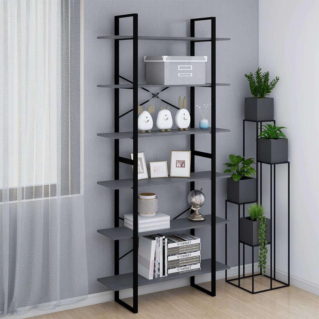 Scaffale Alto Grigio 100x30x210 cm in Legno Massello di Pino | homemem39