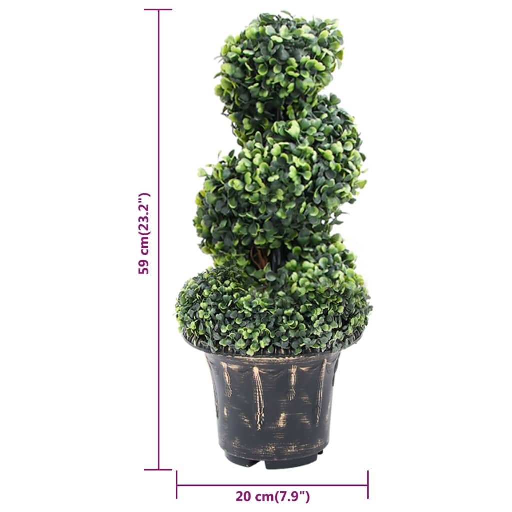 Pianta di Bosso Artificiale a Spirale con Vaso Verde 59 cm | homemem39