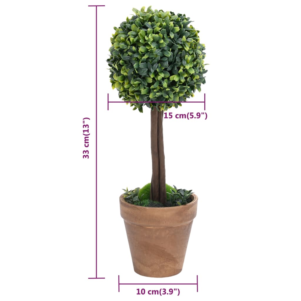 Piante di Bosso Artificiale 2 pz a Sfera con Vaso Verde 33 cm | homemem39