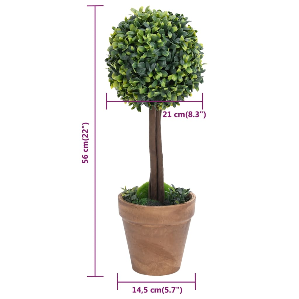Piante di Bosso Artificiale 2 pz a Sfera con Vaso Verde 56 cm | homemem39