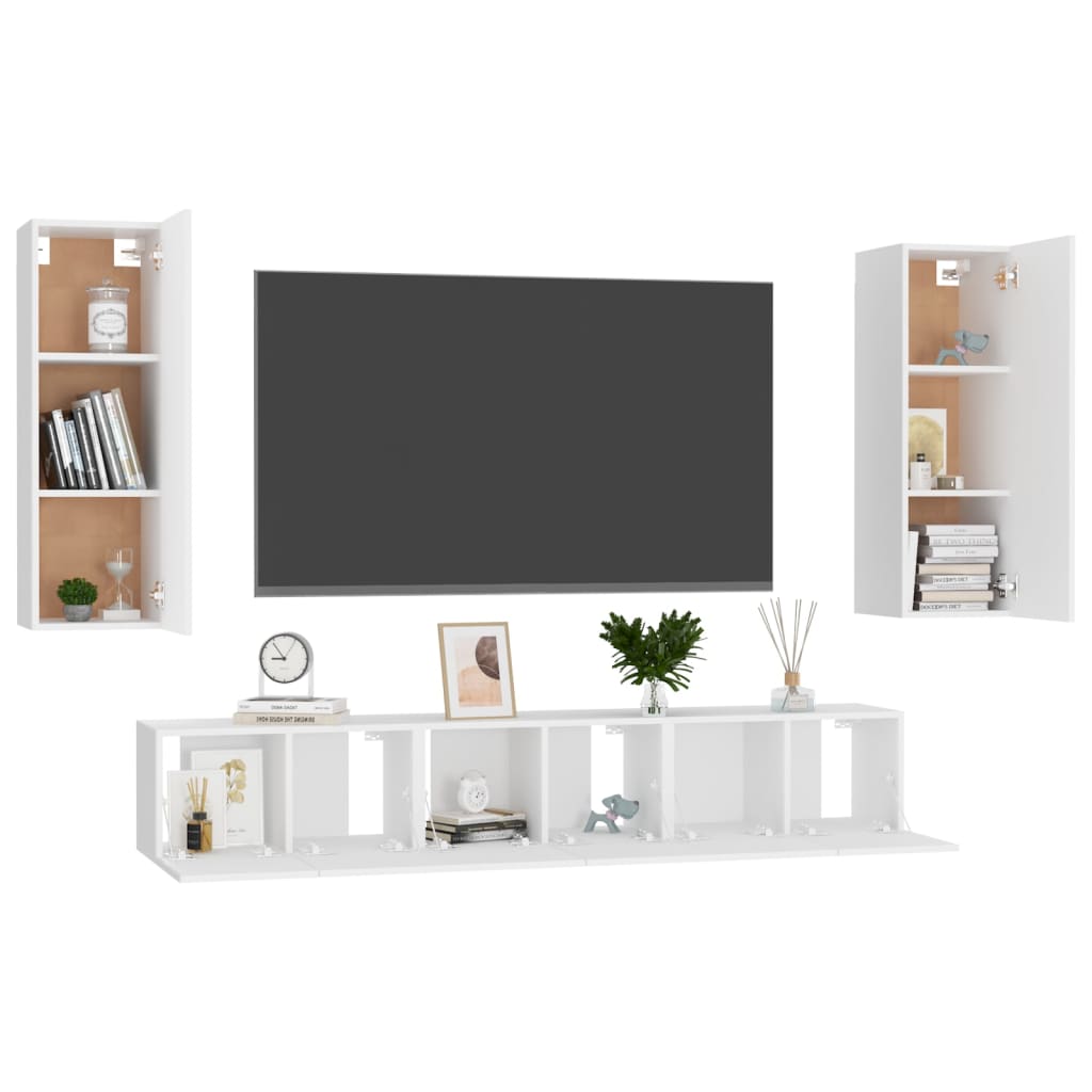 Set Mobili Porta TV 5 pz Bianco in Legno Multistrato