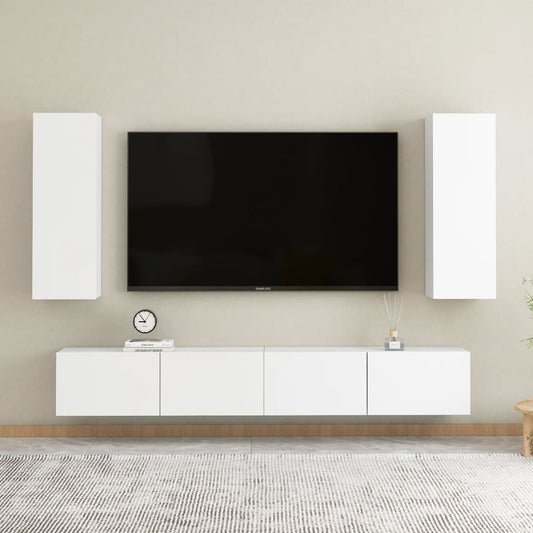 Set Mobili Porta TV 4 pz Bianco in Legno Multistrato