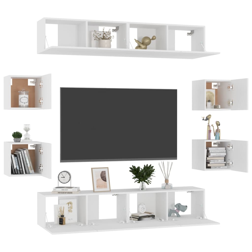 Set Mobili Porta TV 8 pz Bianco in Legno Multistrato
