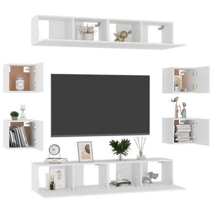 Set Mobili Porta TV 8 pz Bianco in Legno Multistrato