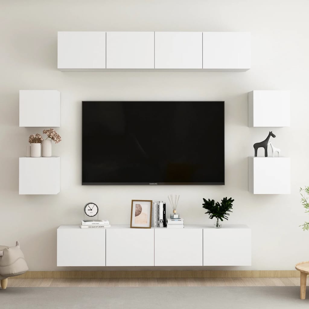 Set Mobili Porta TV 8 pz Bianco in Legno Multistrato