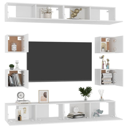 Set Mobili Porta TV 8 pz Bianco in Legno Multistrato