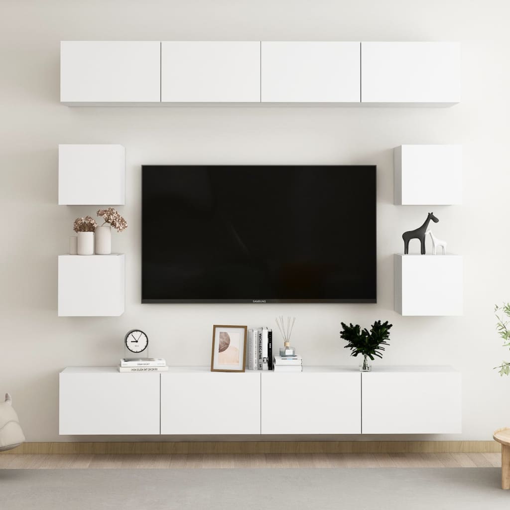 Set Mobili Porta TV 8 pz Bianco in Legno Multistrato