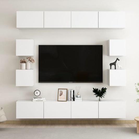 Set Mobili Porta TV 8 pz Bianco in Legno Multistrato