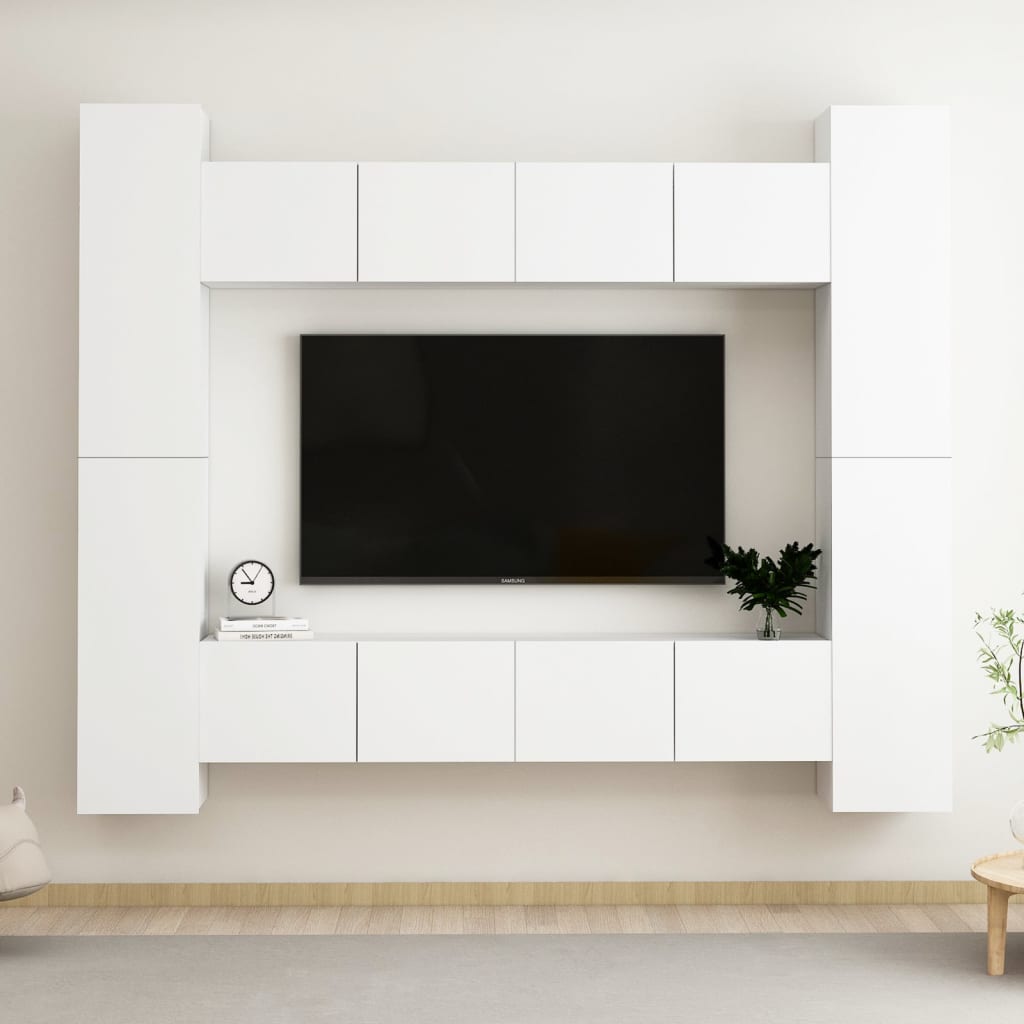 Set Mobili Porta TV 8 pz Bianco in Legno Multistrato