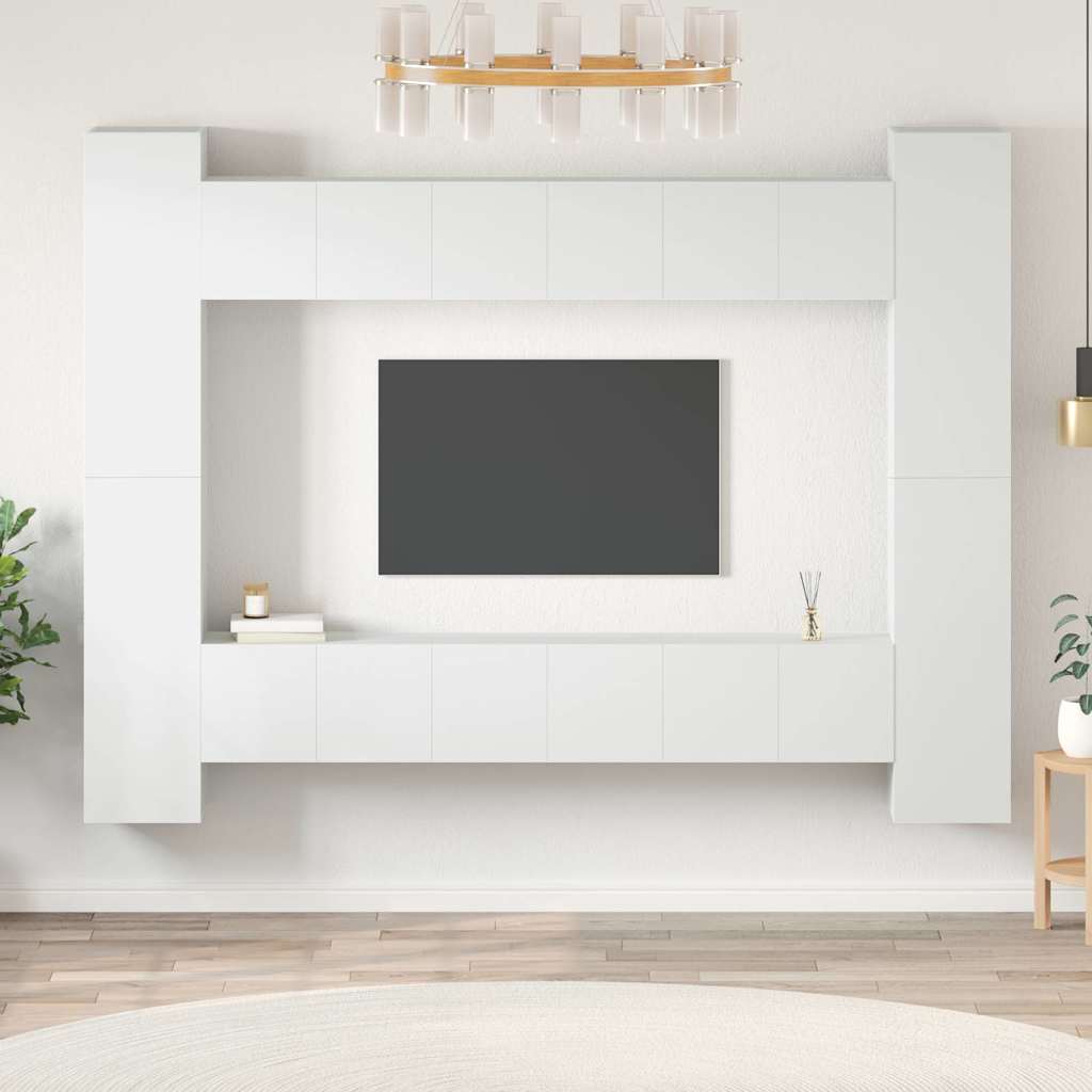Set Mobili Porta TV 10 pz Bianco in Legno Multistrato