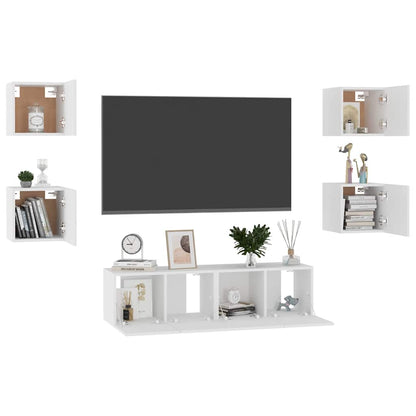 Set di Mobili Porta TV 6 pz Bianco in Legno Multistrato