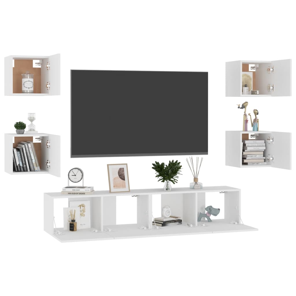 Set Mobili Porta TV 6 pz Bianco in Legno Multistrato