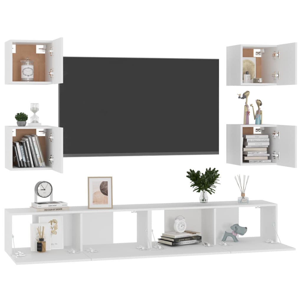 Set Mobili Porta TV 6 pz Bianco in Legno Multistrato | homemem39