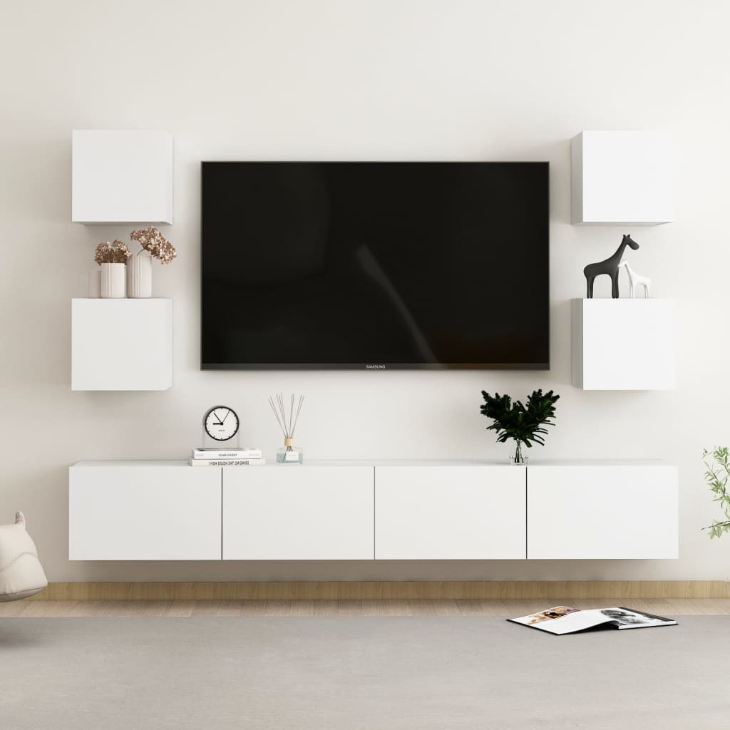 Set Mobili Porta TV 6 pz Bianco in Legno Multistrato | homemem39