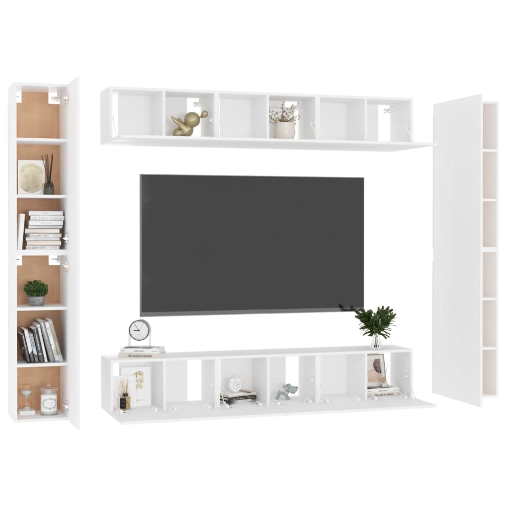 Set Mobili Porta TV 10 pz Bianco in Legno Multistrato