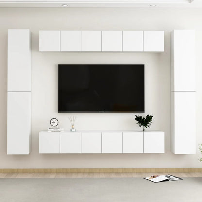 Set Mobili Porta TV 10 pz Bianco in Legno Multistrato