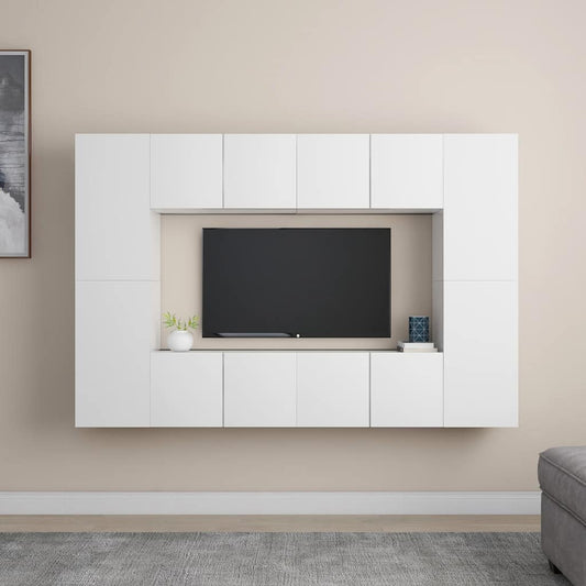 Set Mobili Porta TV 8 pz Bianco in Legno Multistrato