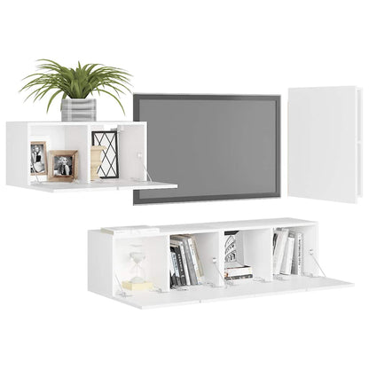 Set di Mobili Porta TV 4 pz Bianco in Legno Multistrato