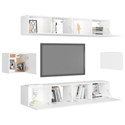 Set Mobili Porta TV 6 pz Bianco in Legno Multistrato