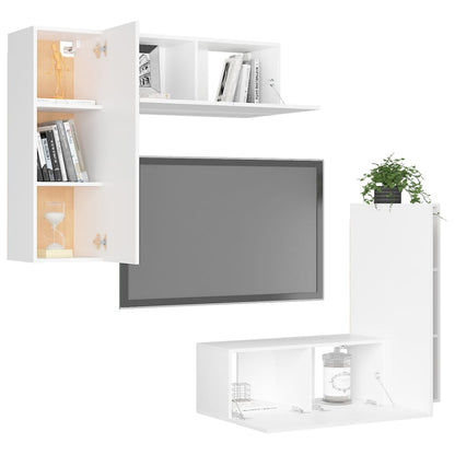 Set Mobili Porta TV 4 pz Bianco in Legno Multistrato